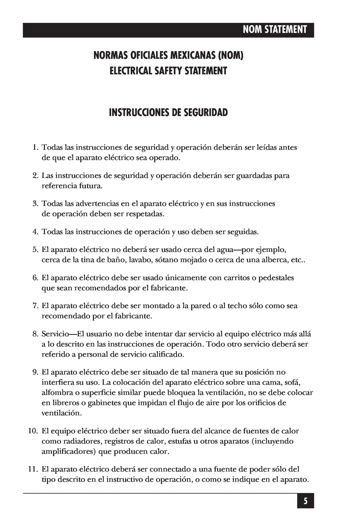 Black Box KV6104SA Nom Statement, Normas Oficiales Mexicanas Nom Electrical Safety Statement, Instrucciones De Seguridad 