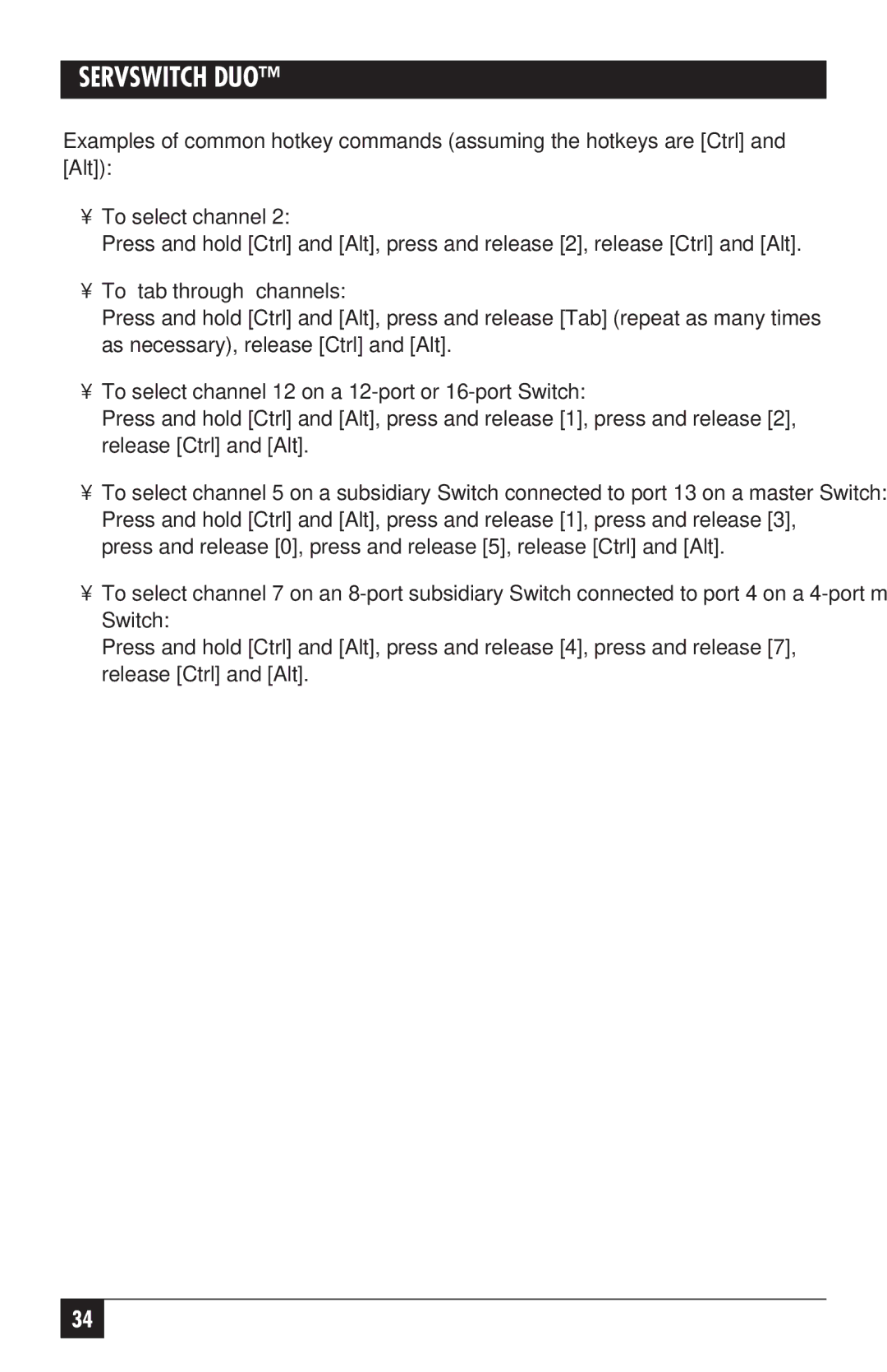 Black Box KV6104SA manual To select channel 