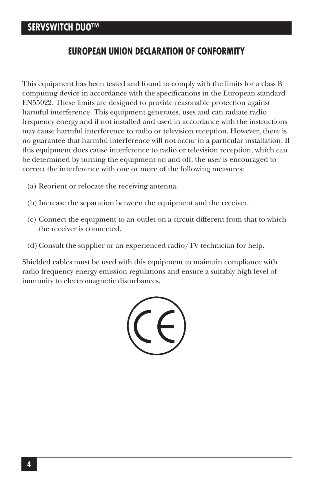 Black Box KV6104SA manual European Union Declaration of Conformity 