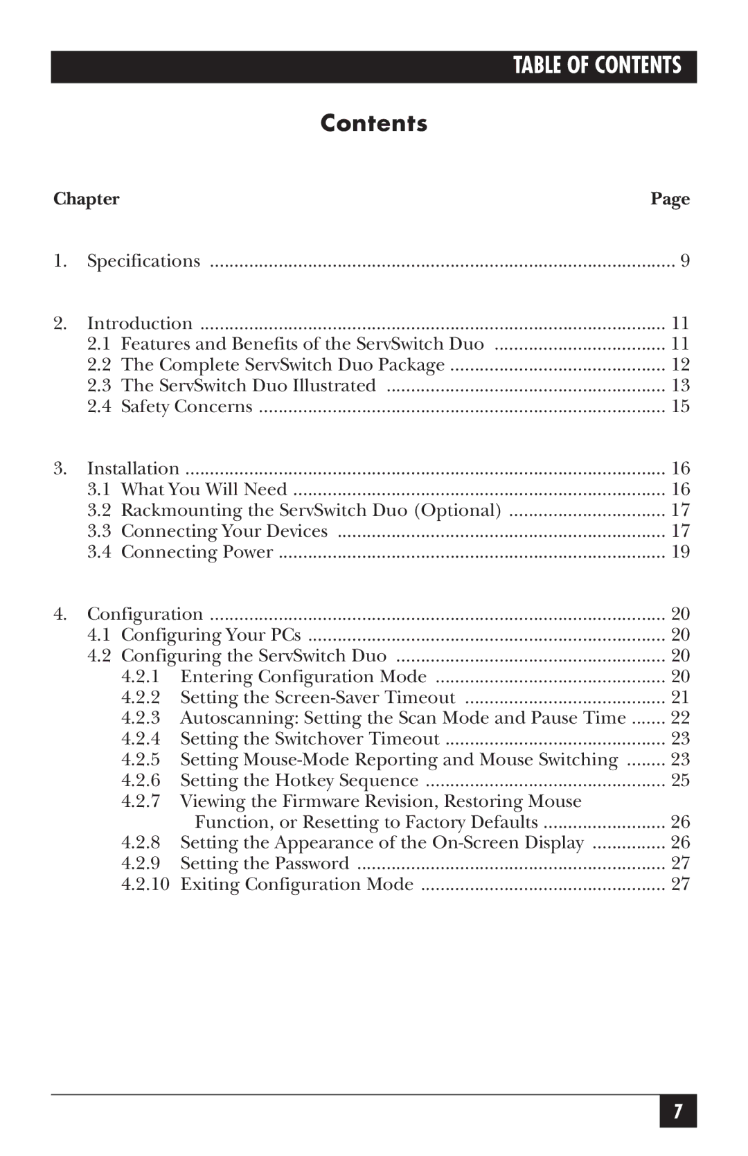 Black Box KV6104SA manual Contents 