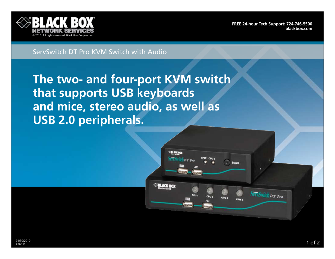 Black Box KV7010a-K, KV7011a-K, KV7010A, 26611 manual ServSwitch DT Pro KVM Switch with Audio, 1 of 