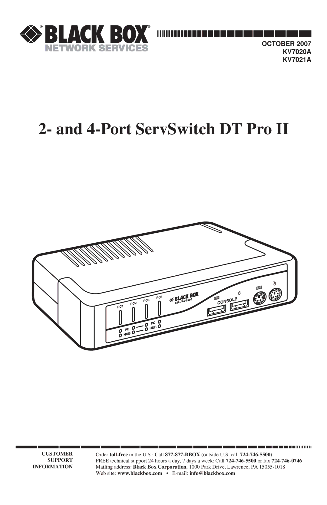 Black Box KV7020A, KV7021A manual Port ServSwitch DT Pro 