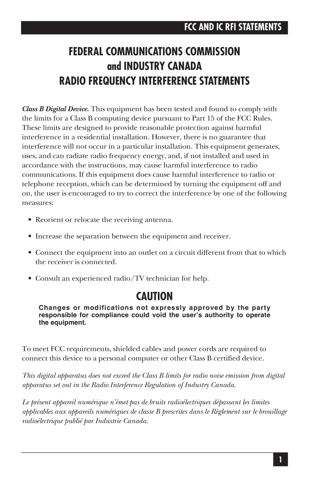 Black Box KV7021A, KV7020A manual Federal Communications Commission 