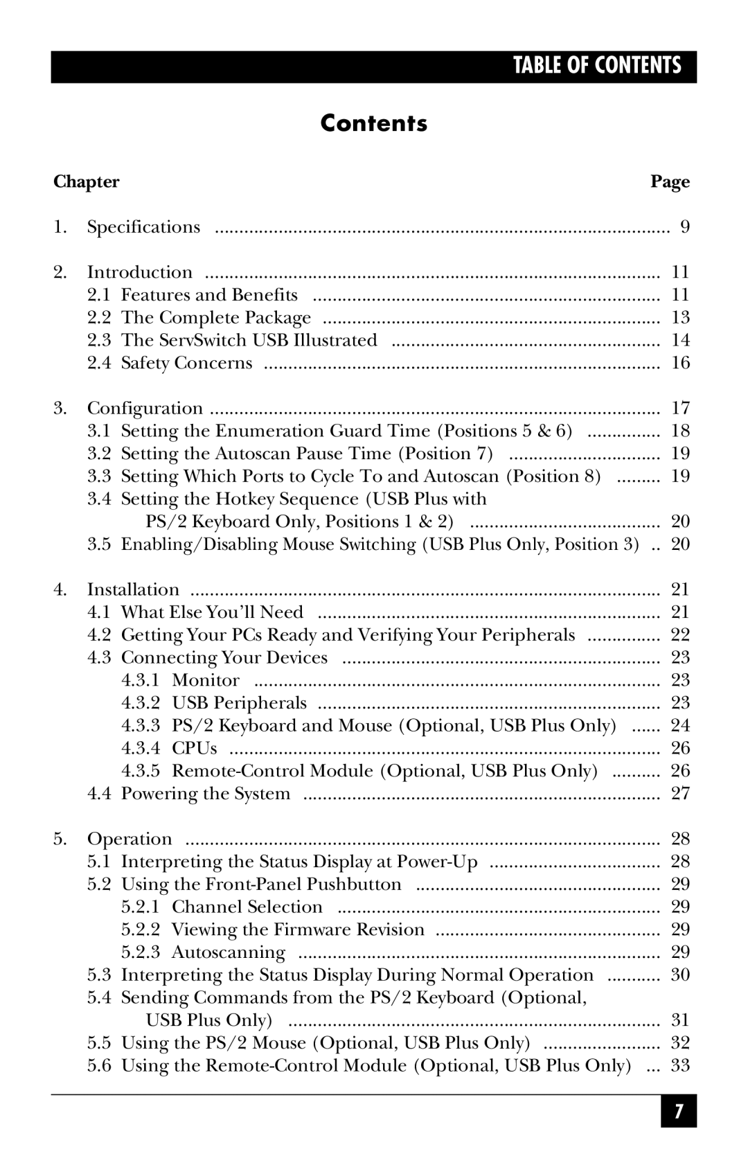 Black Box KV812A, KV822A manual Contents 