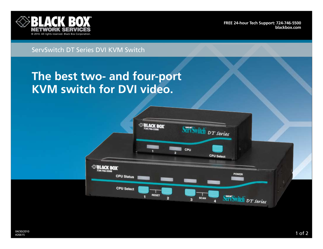 Black Box KV9502A manual 1 of, The best two- and four-port, KVM switch for DVI video, ServSwitch DT Series DVI KVM Switch 