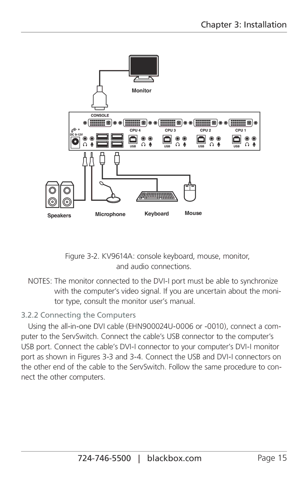 Black Box ServSwitch DT Series USB/DVI/Audio KVM Switches, KV9612A, KV9614A manual Connecting the Computers 