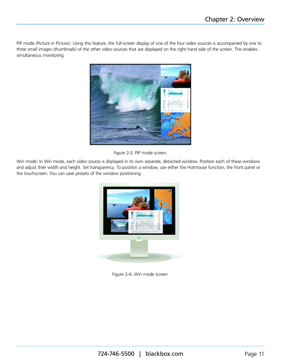 Black Box servswitch 4site flex, KVP40004A manual Overview, Page, 3. PiP mode screen 