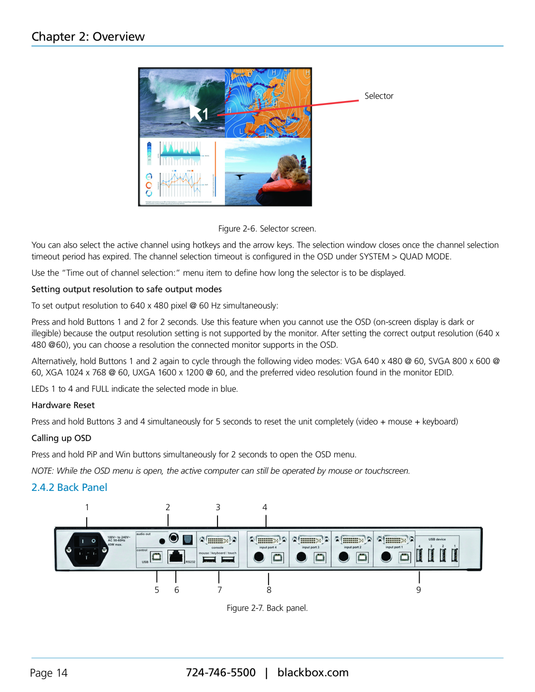 Black Box KVP40004A, servswitch 4site flex manual Back Panel, Overview, Page 