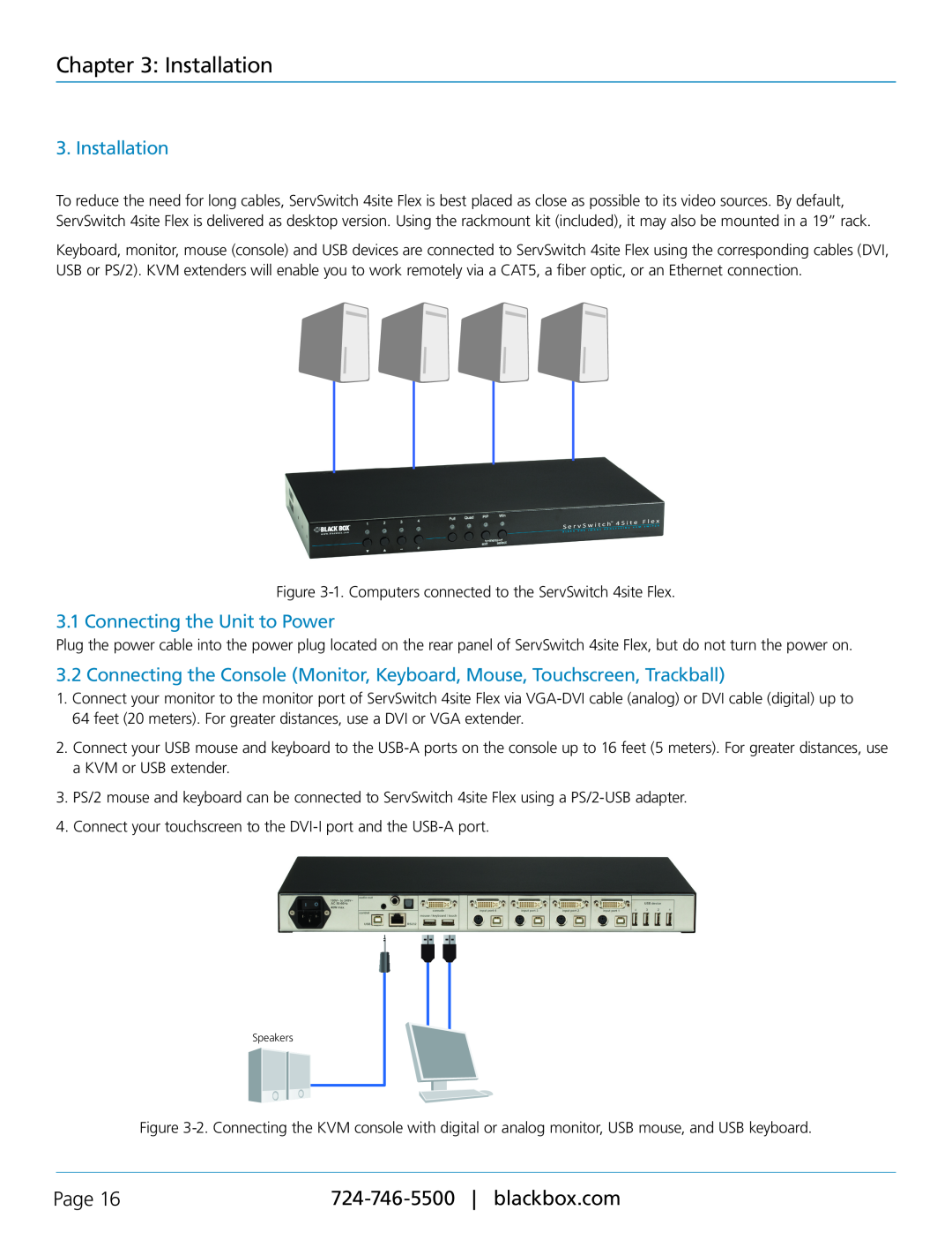 Black Box KVP40004A, servswitch 4site flex manual Installation, Connecting the Unit to Power, Page 