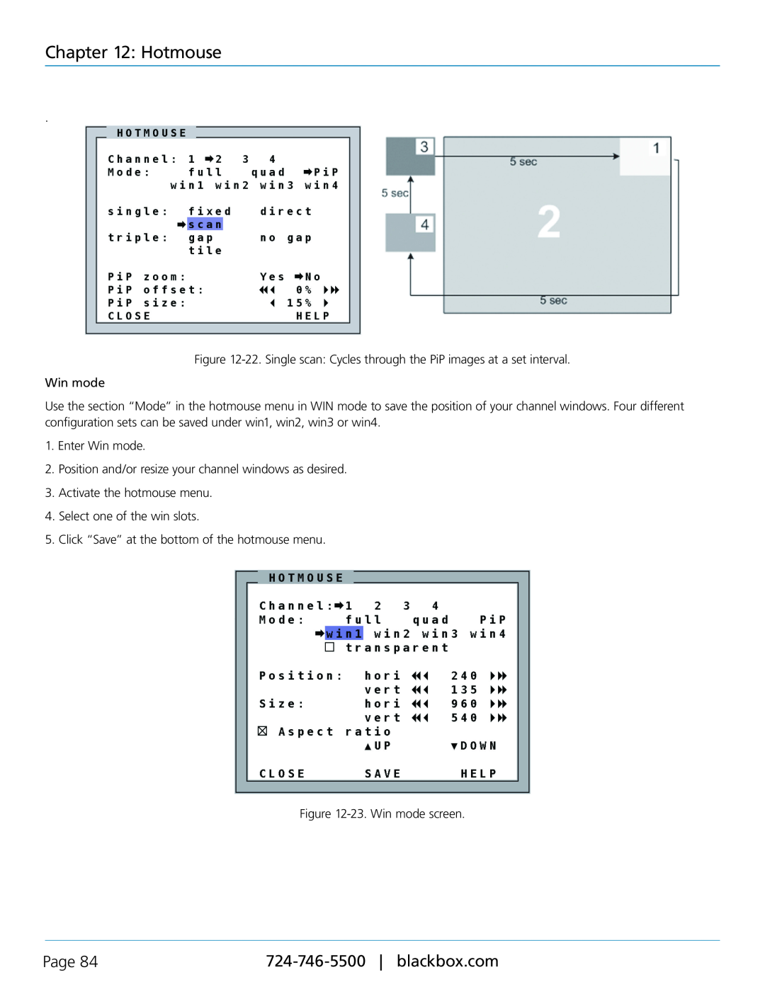 Black Box KVP40004A, servswitch 4site flex manual Hotmouse, Page, Win mode 