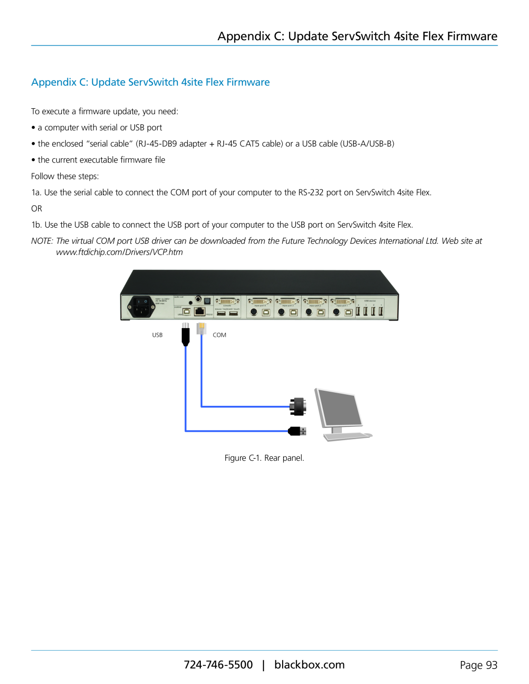 Black Box servswitch 4site flex, KVP40004A manual Appendix C Update ServSwitch 4site Flex Firmware, Page 
