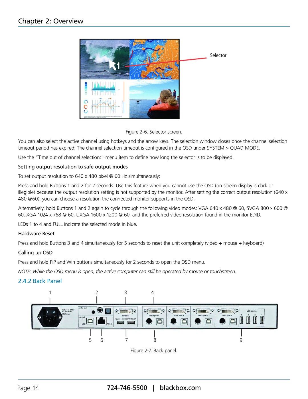 Black Box KVP40004A, servswitch 4site flex manual Back Panel, Selector 