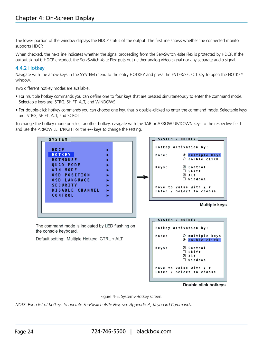 Black Box KVP40004A, servswitch 4site flex manual SystemHotkey screen 