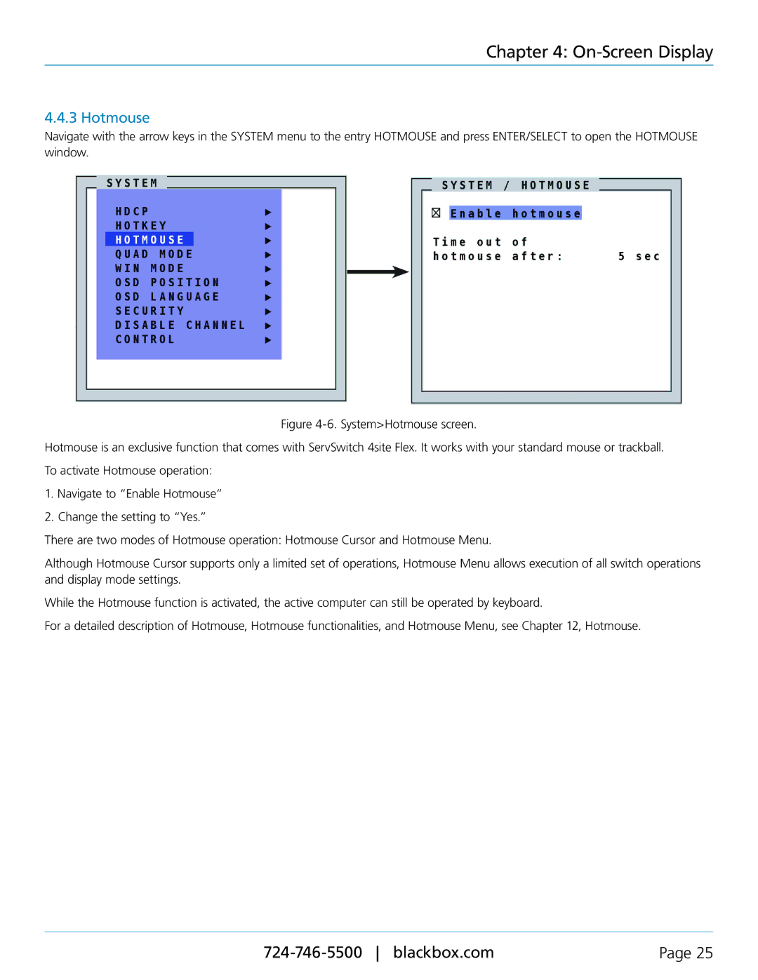 Black Box servswitch 4site flex, KVP40004A manual Hotmouse 