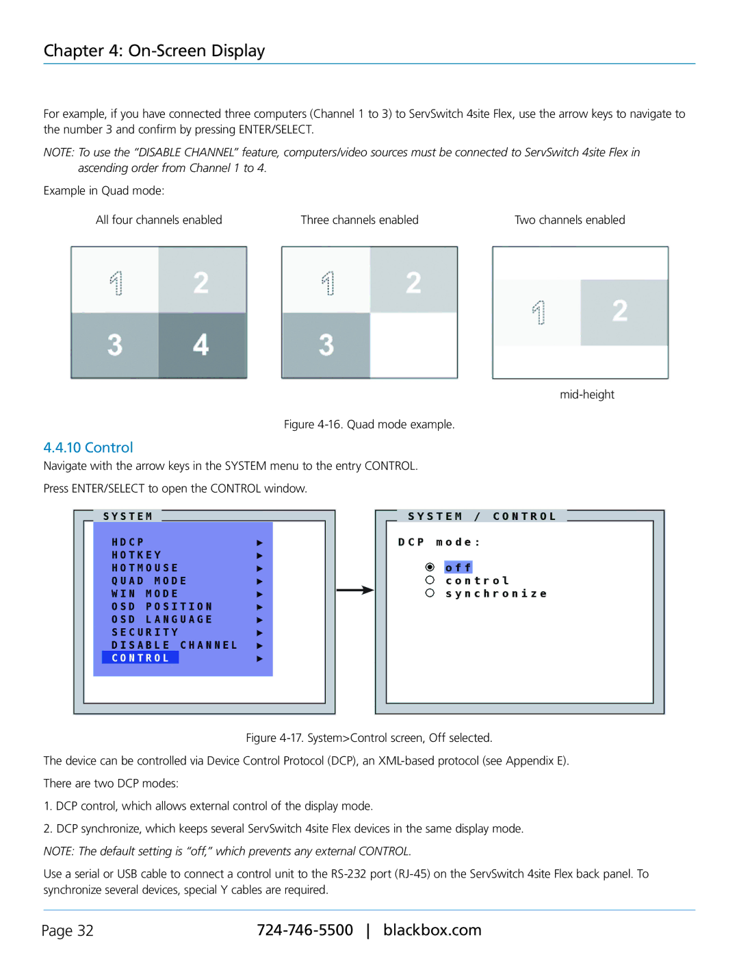 Black Box KVP40004A, servswitch 4site flex manual Control, Quad mode example 