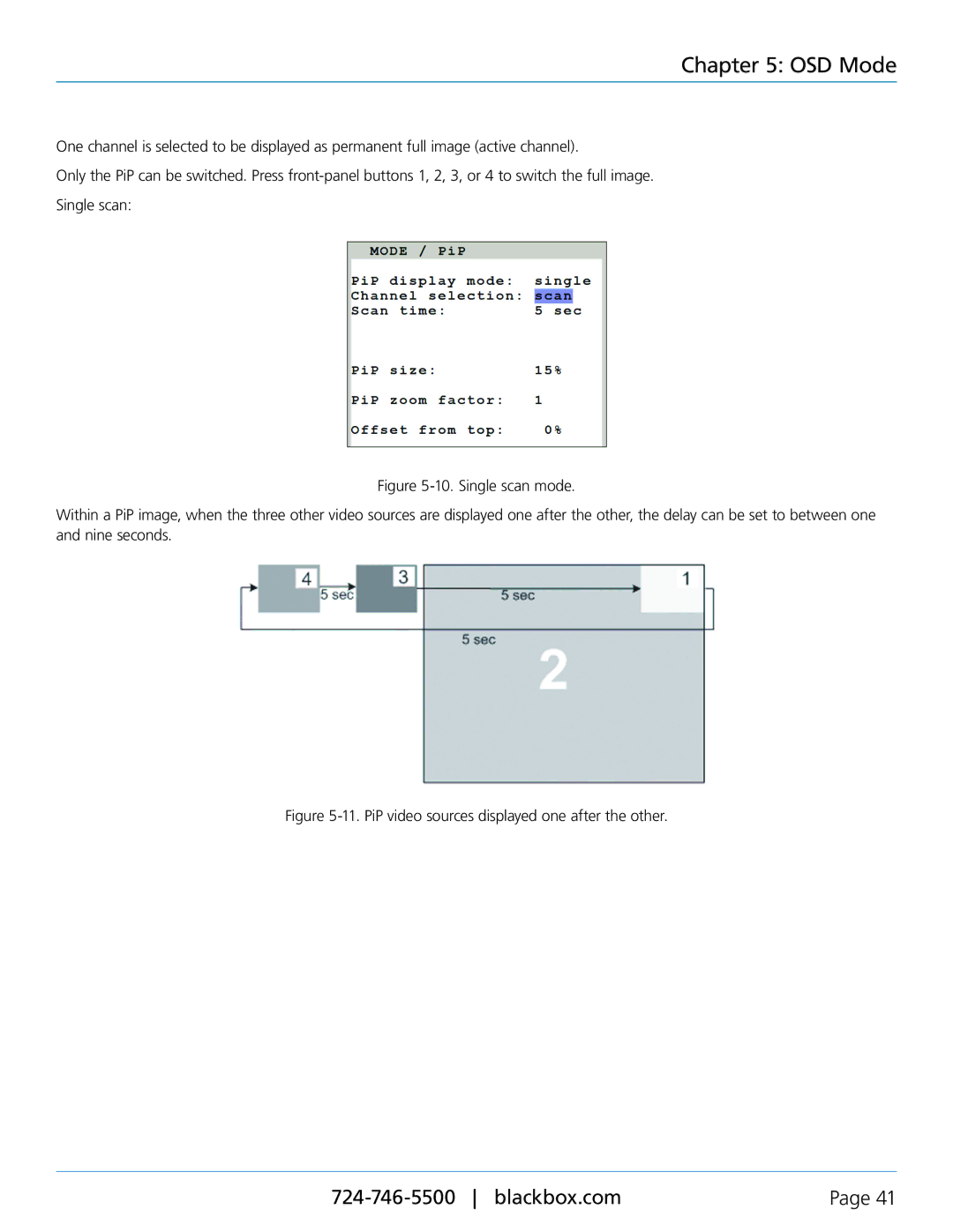 Black Box servswitch 4site flex, KVP40004A manual PiP video sources displayed one after the other 