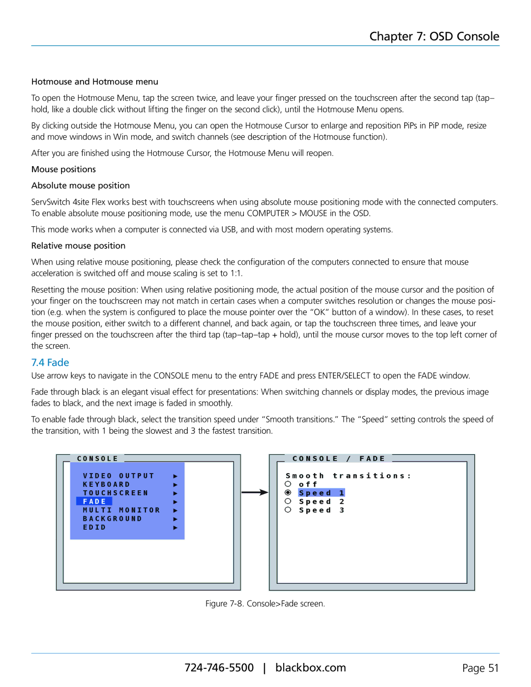 Black Box servswitch 4site flex, KVP40004A manual ConsoleFade screen 