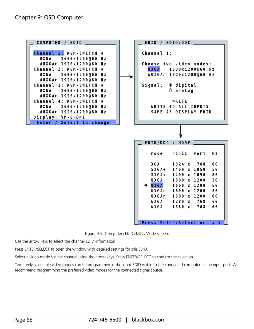 Black Box KVP40004A, servswitch 4site flex manual OSD Computer 