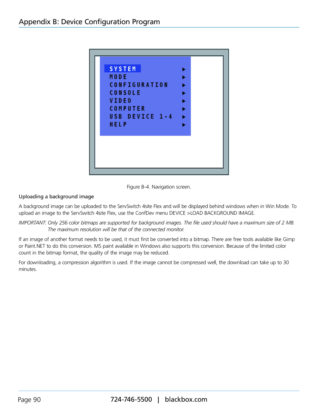 Black Box KVP40004A, servswitch 4site flex manual Appendix B Device Configuration Program 