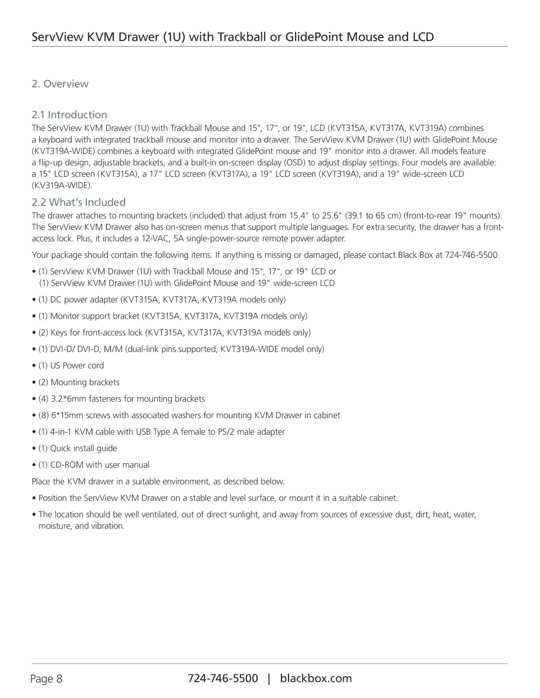 Black Box KVT317A, KVT315A, KVT319A-WIDE manual Overview Introduction, What’s Included 