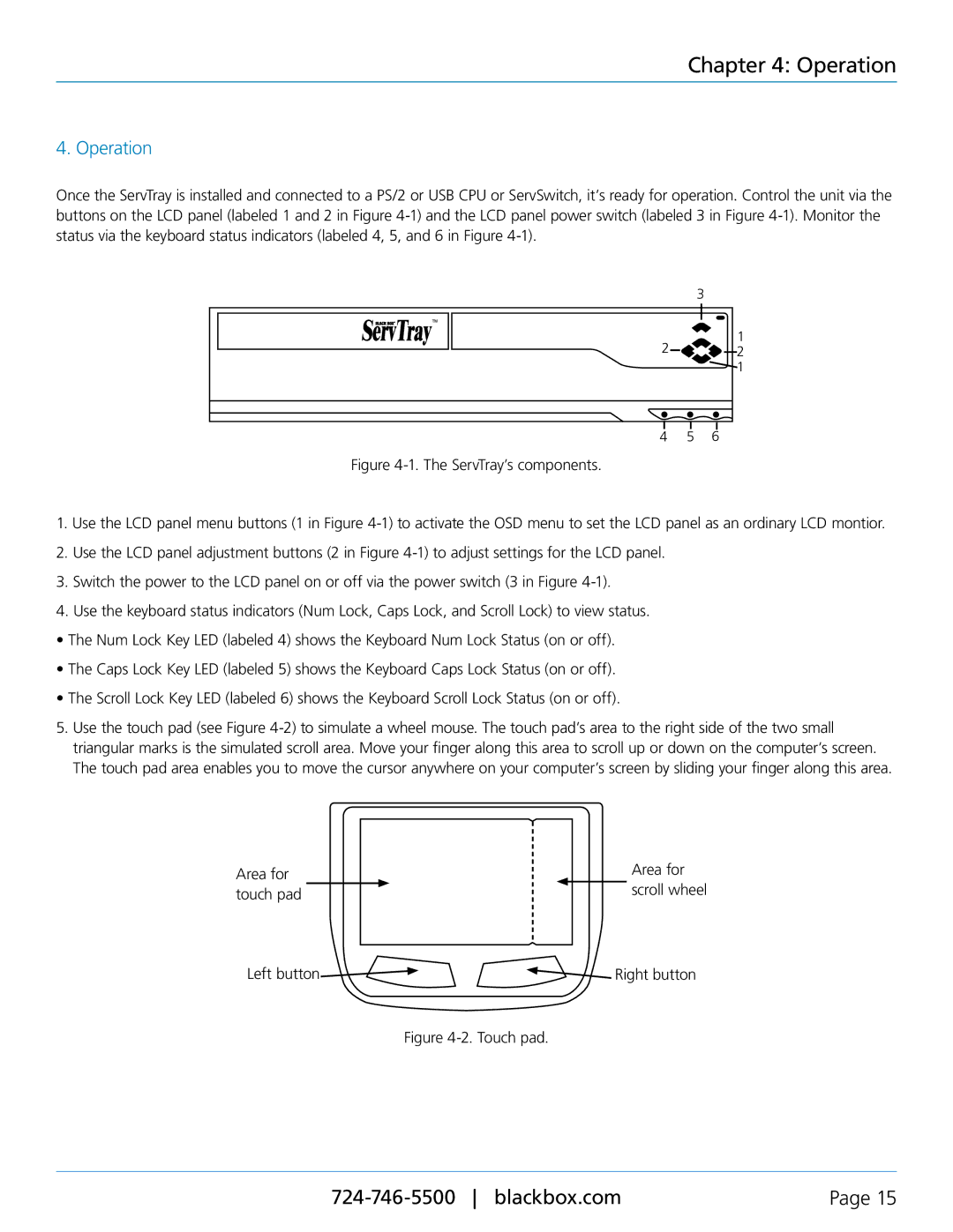 Black Box Blackbox ServTray, KVT415A-R2, KVT419A-R2, KVT417A-R2 manual Operation 