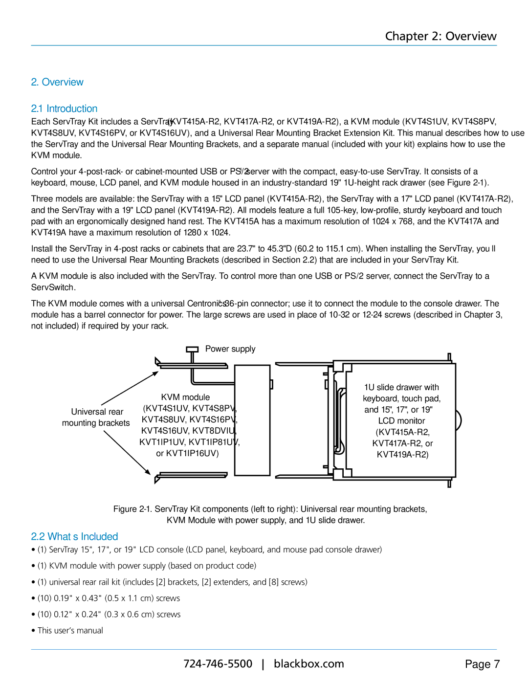 Black Box Blackbox ServTray, KVT415A-R2, KVT419A-R2, KVT417A-R2 manual Overview Introduction, What’s Included 