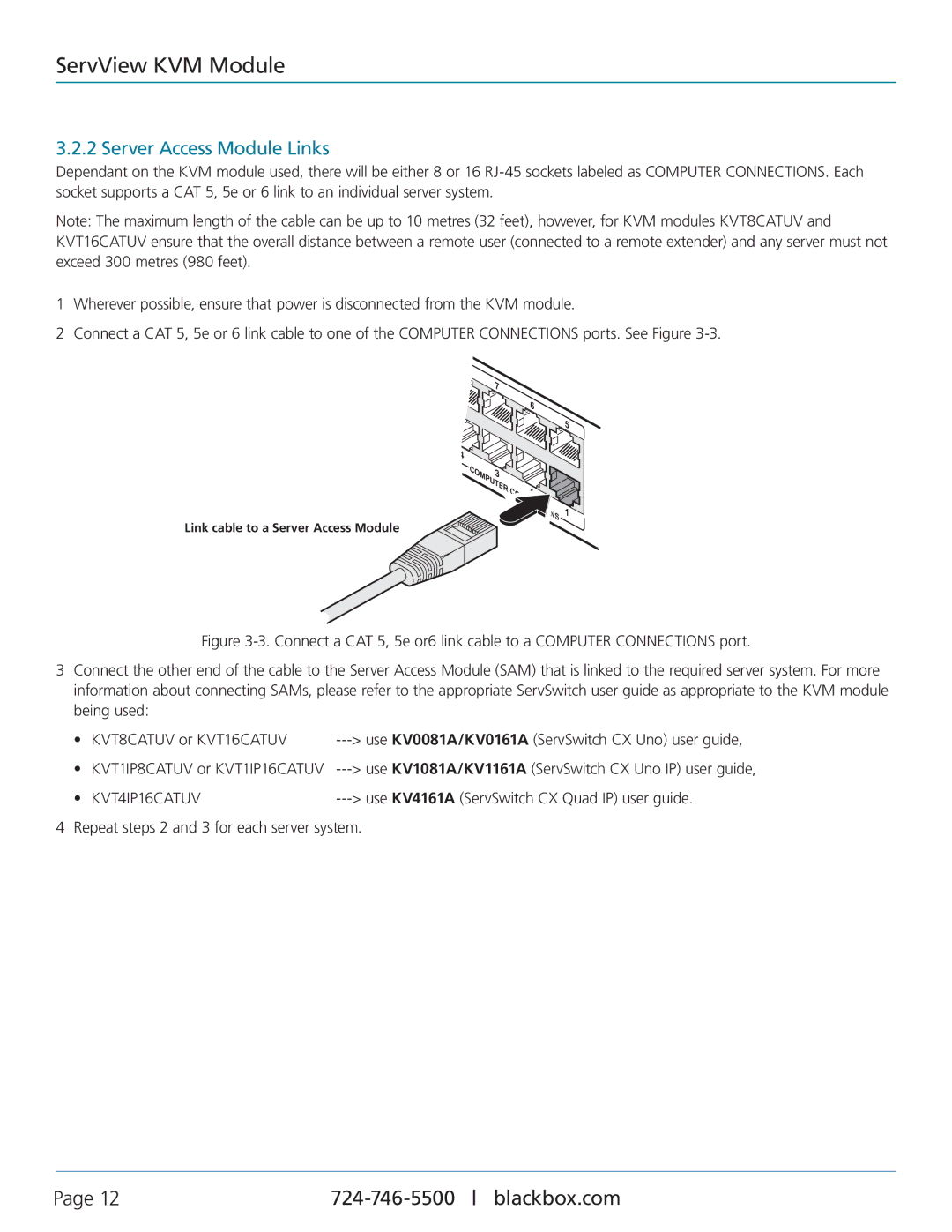 Black Box KVT8CATUV, KVT4IP16CATUV, KVT1IP16CATUV, KVT16CATUV, KVT1IP8CATUV manual Server Access Module Links 