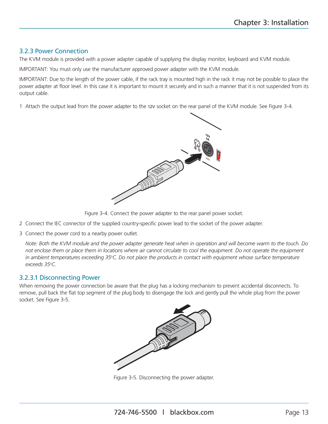 Black Box KVT4IP16CATUV, KVT8CATUV, KVT1IP16CATUV, KVT16CATUV, KVT1IP8CATUV manual Power Connection, Disconnecting Power 