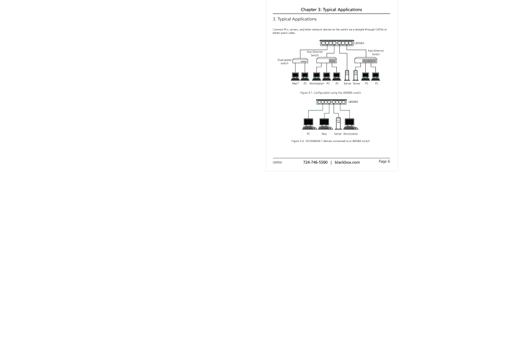 Black Box LB005A manual Typical Applications, Configuration using the LB008A switch Mac 