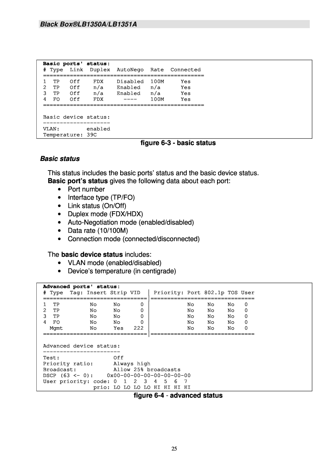 Black Box manual Black BoxLB1350A/LB1351A, 3 - basic status, Basic status, The basic device status includes 