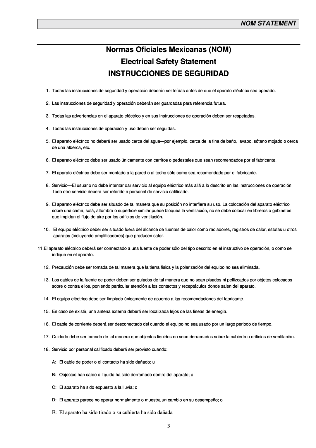 Black Box LB1351A Normas Oficiales Mexicanas NOM Electrical Safety Statement, Instrucciones De Seguridad, Nom Statement 