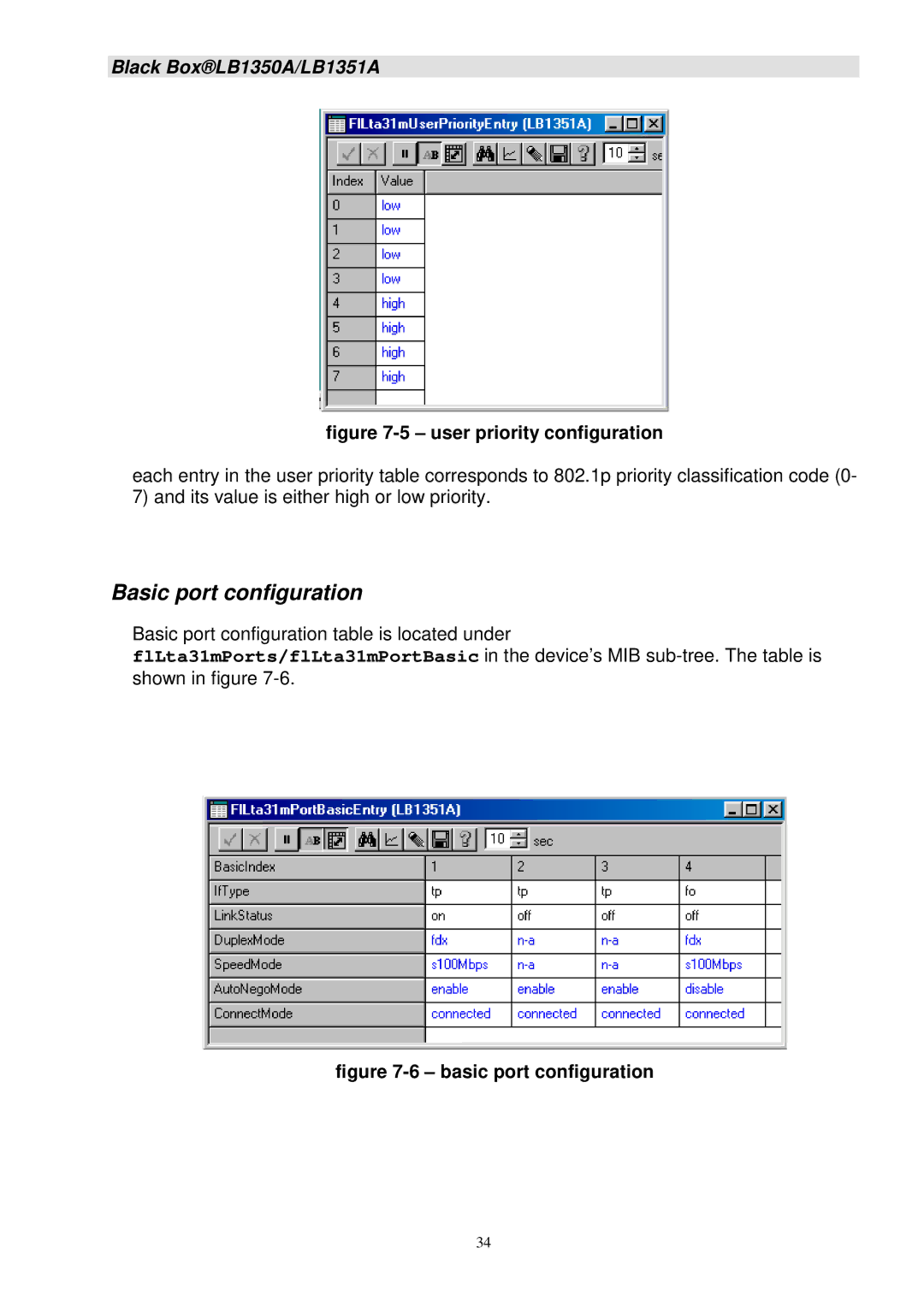 Black Box LB1350A, LB1351A manual Basic port configuration, User priority configuration 