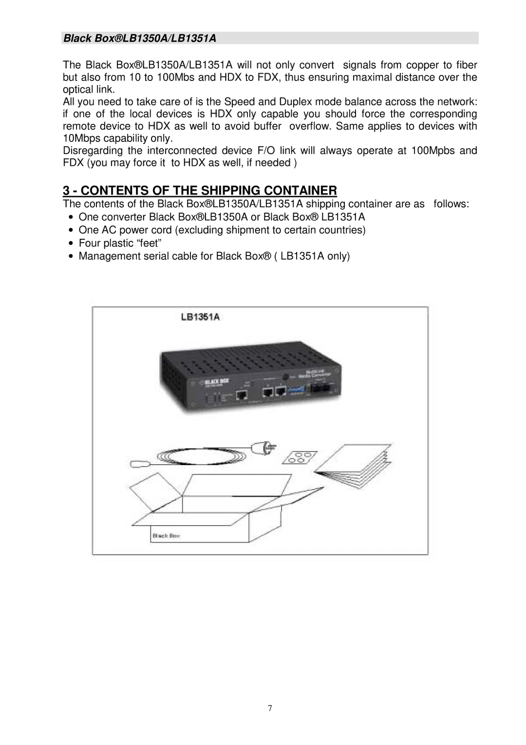 Black Box LB1351A, LB1350A manual Contents of the Shipping Container 