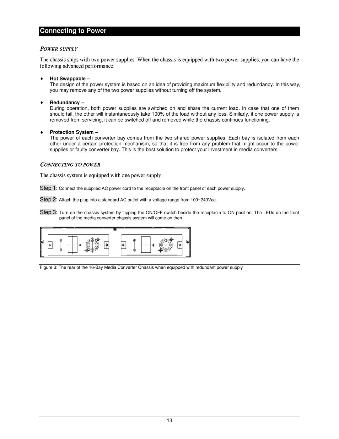 Black Box Ethernet Extender & Media Converter Rack, LB300A-RACK manual Connecting to Power, Hot Swappable 