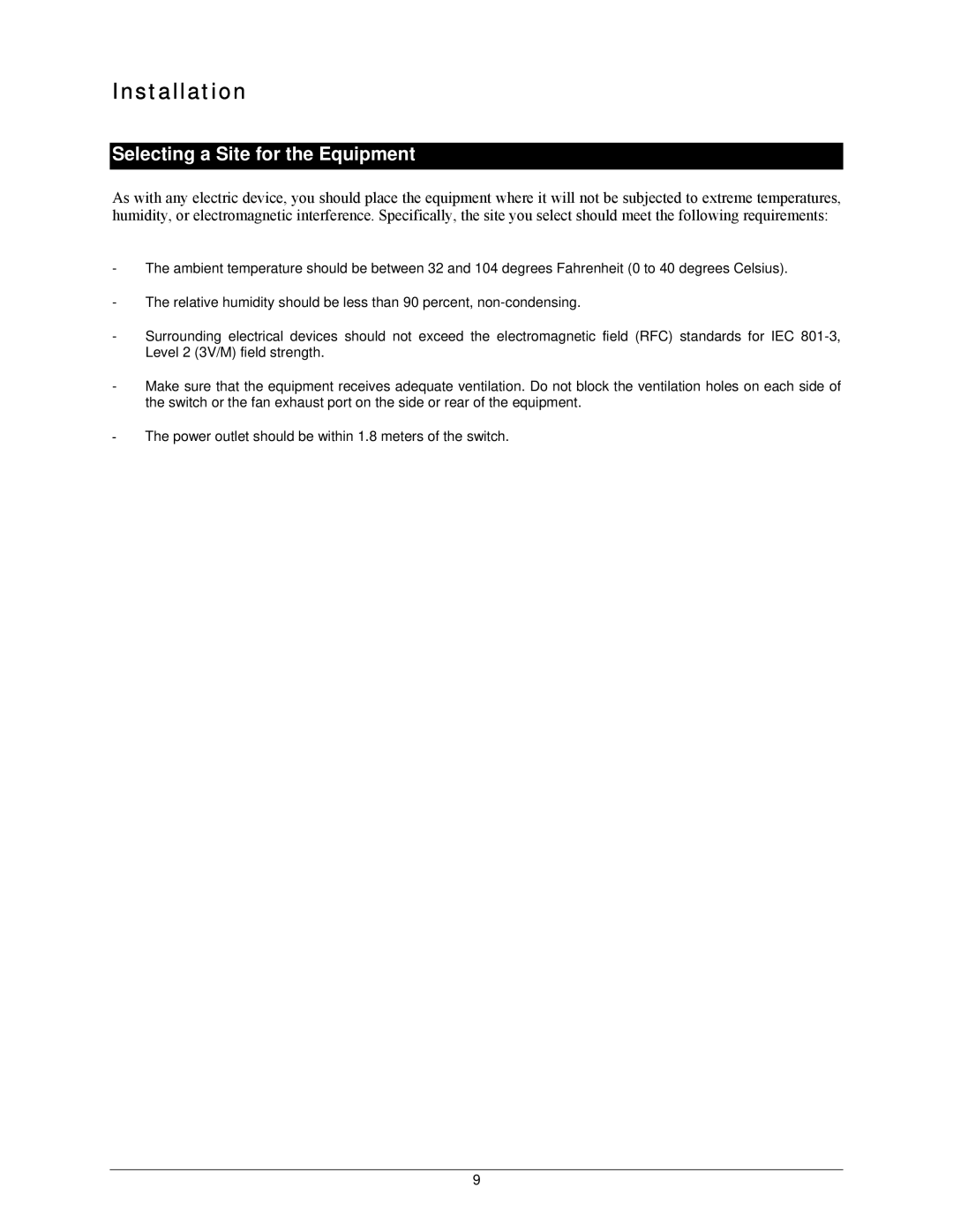 Black Box Ethernet Extender & Media Converter Rack, LB300A-RACK manual Installation, Selecting a Site for the Equipment 