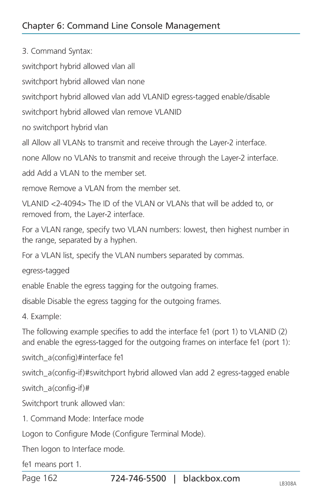 Black Box LB308A, 8-port 10/100base-tx hardened ethernet extender switch user manual Command Line Console Management 