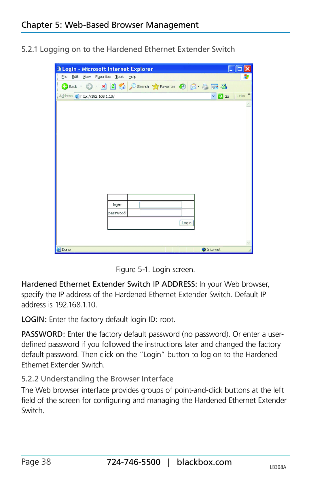 Black Box LB308A user manual Logging on to the Hardened Ethernet Extender Switch, Understanding the Browser Interface 