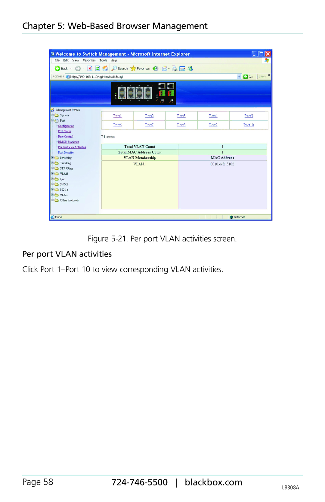 Black Box LB308A, 8-port 10/100base-tx hardened ethernet extender switch user manual Web-Based Browser Management 