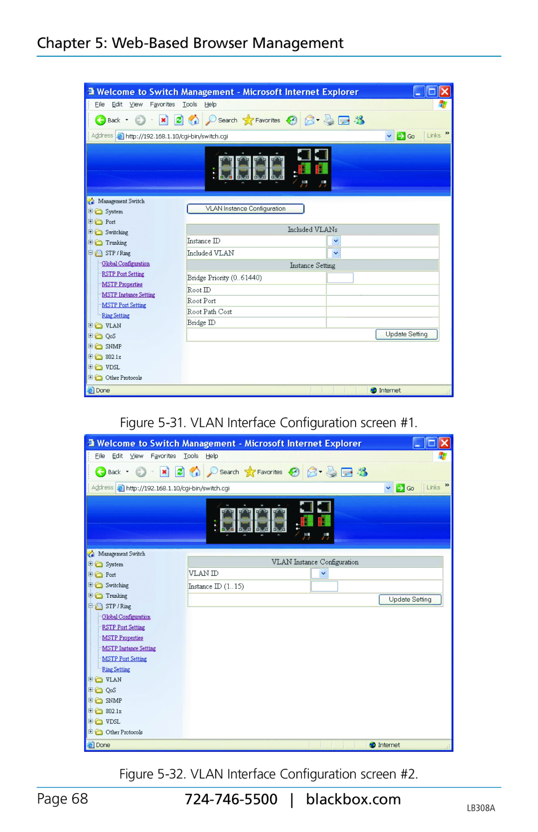 Black Box LB308A, 8-port 10/100base-tx hardened ethernet extender switch user manual Vlan Interface Configuration screen #1 