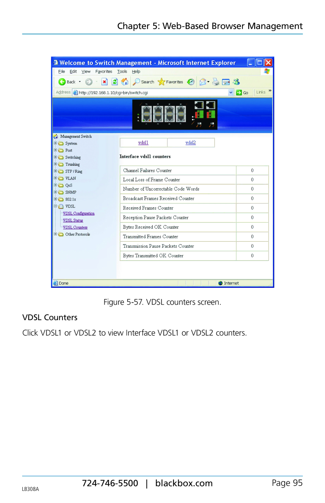 Black Box 8-port 10/100base-tx hardened ethernet extender switch, LB308A user manual Web-Based Browser Management 