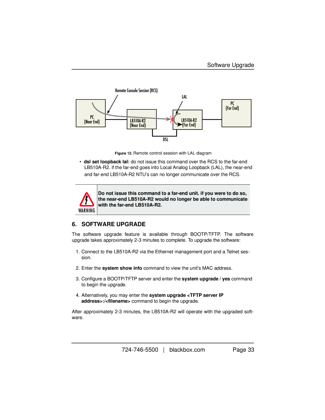 Black Box 10BASE-T/100BASE-TX G.SHDSL Two-Wire Extender/NTU, LB510A-R2 manual Software Upgrade 