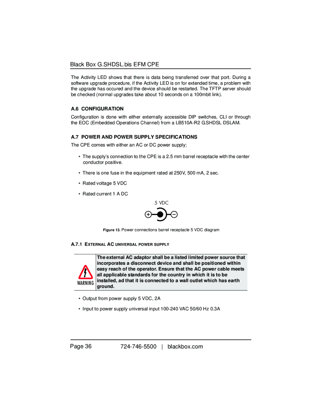 Black Box LB510A-R2 manual Configuration, Power and Power Supply Specifications 