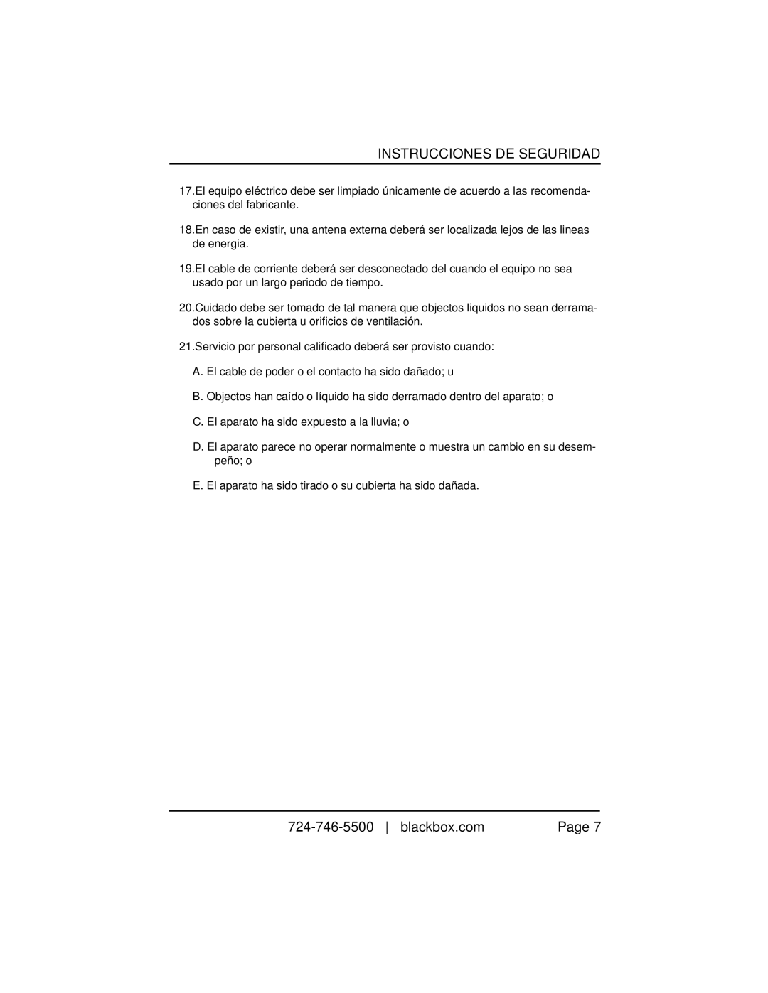 Black Box 10BASE-T/100BASE-TX G.SHDSL Two-Wire Extender/NTU, LB510A-R2 manual Instrucciones DE Seguridad 