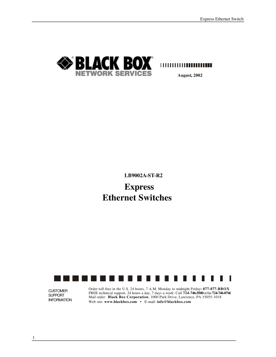 Black Box LB9002A-ST-R2 manual August 