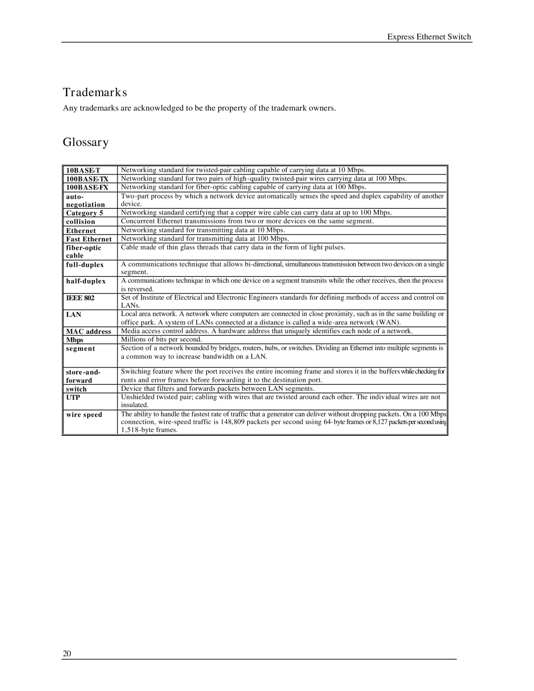 Black Box LB9017A-R2 manual Trademarks, Glossary 