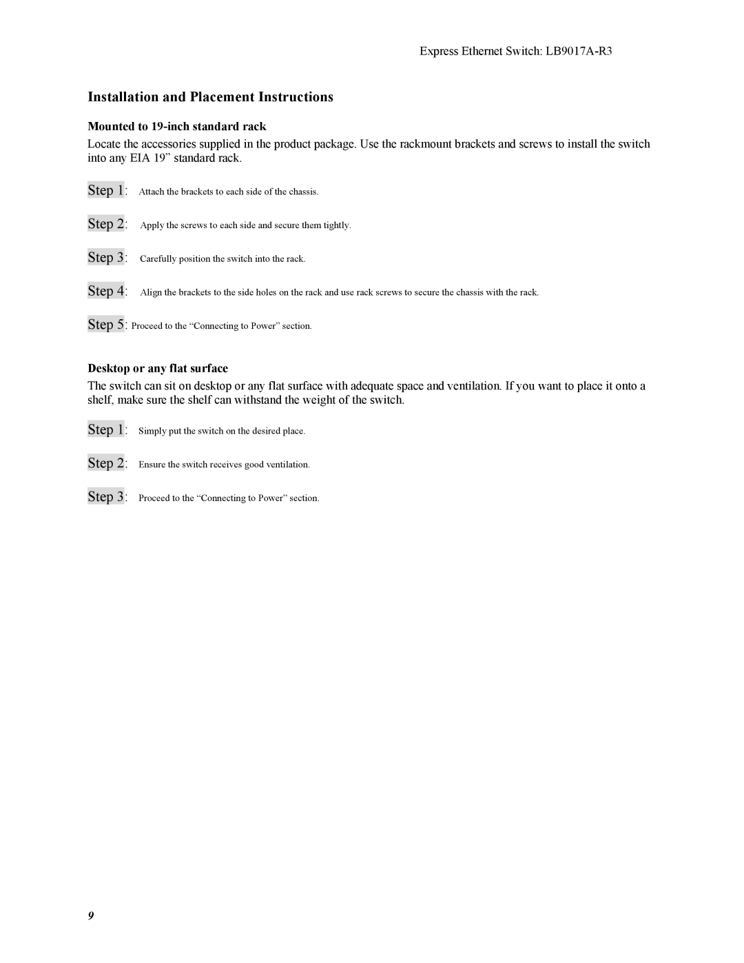 Black Box LB9017A-R3 manual Installation and Placement Instructions, Mounted to 19-inch standard rack 