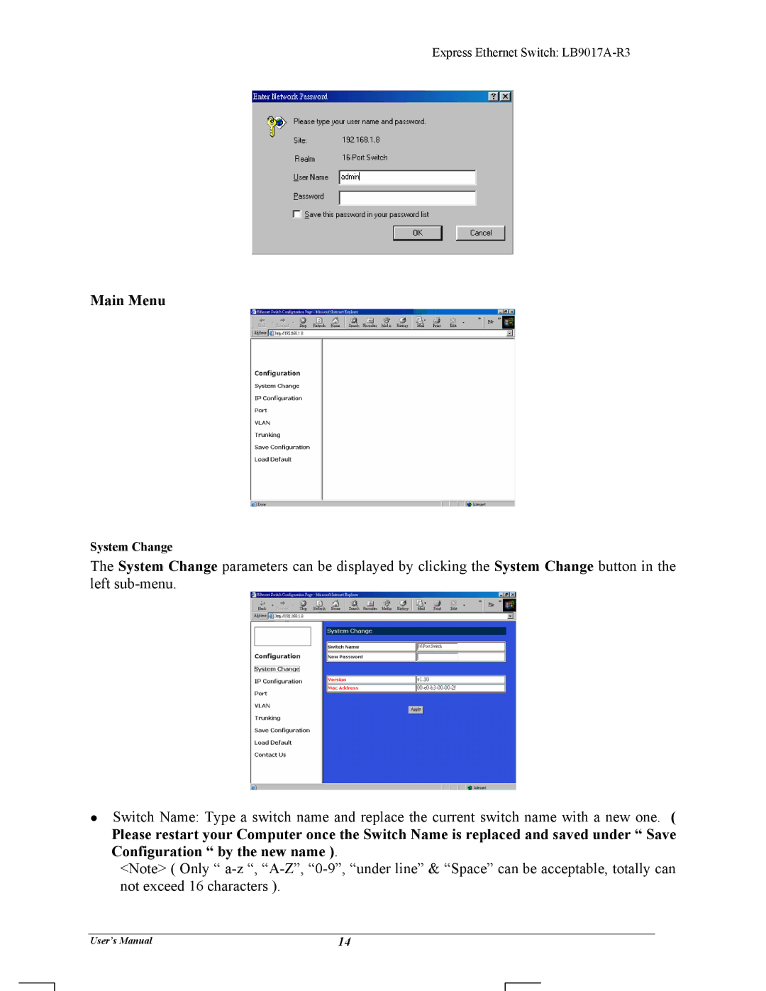 Black Box LB9017A-R3 manual Main Menu, System Change 