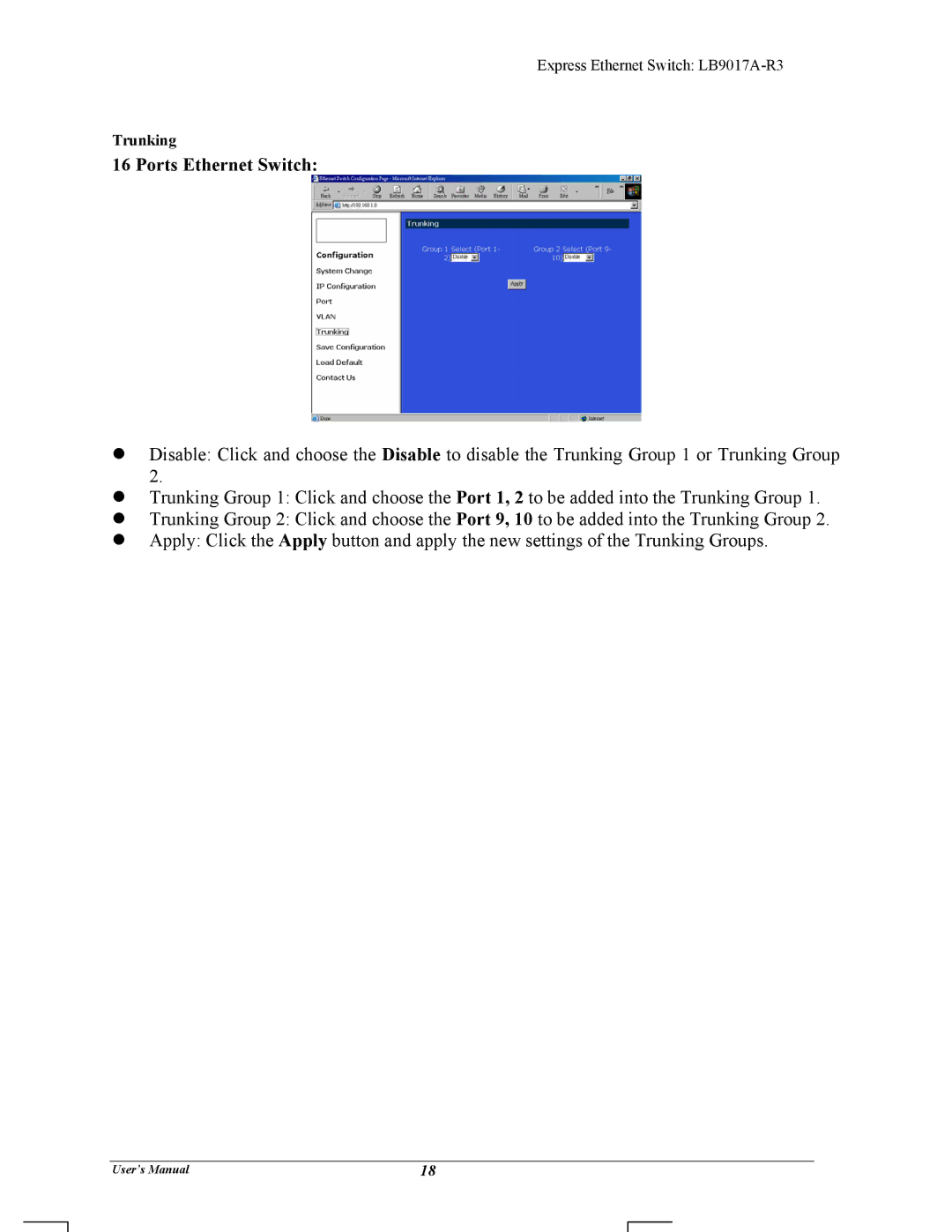 Black Box LB9017A-R3 manual Ports Ethernet Switch, Trunking 