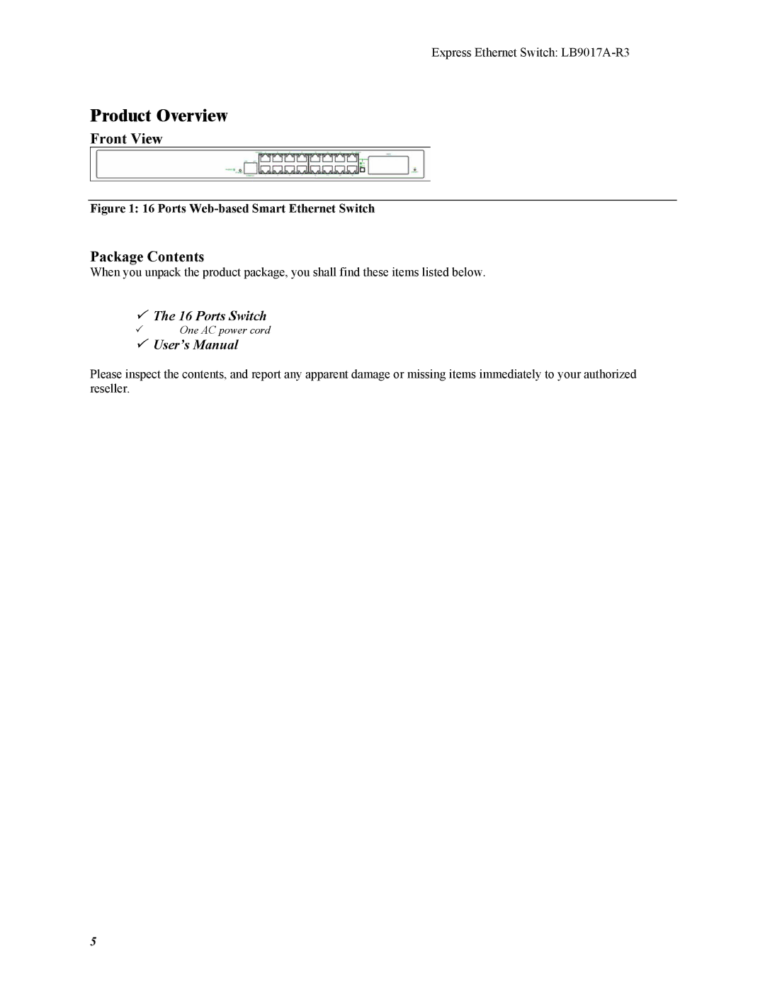 Black Box LB9017A-R3 manual Product Overview, Front View, Package Contents 