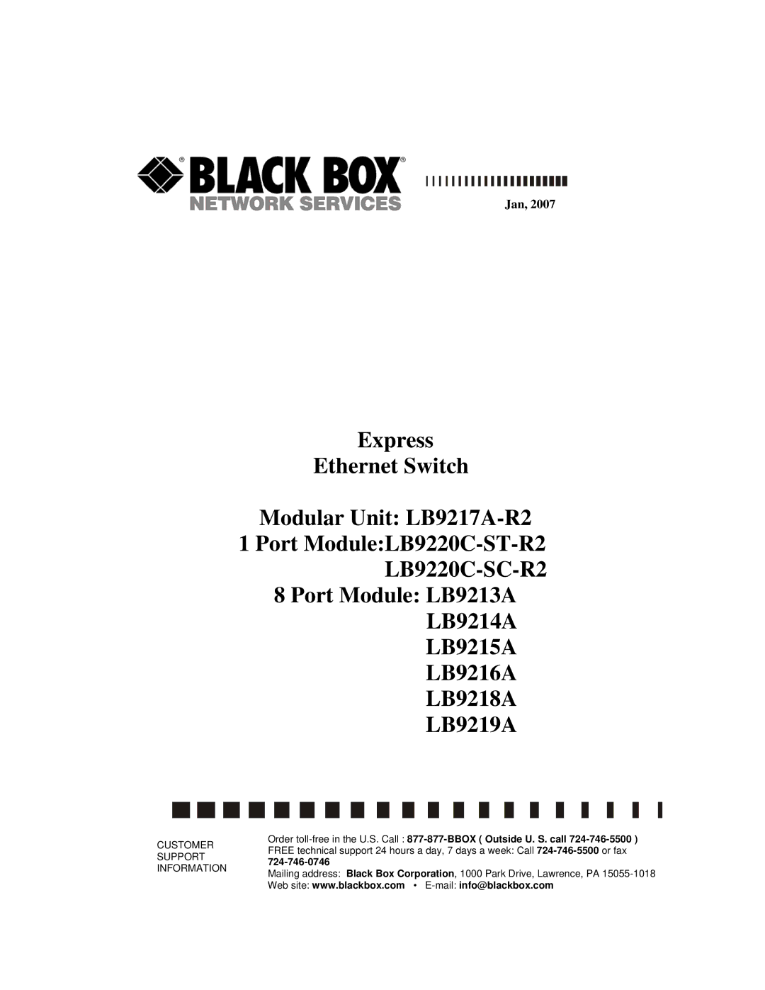 Black Box LB9215A, LB9219A, LB9214A, LB9216A, LB9218A, express ethernet switch manual Jan 